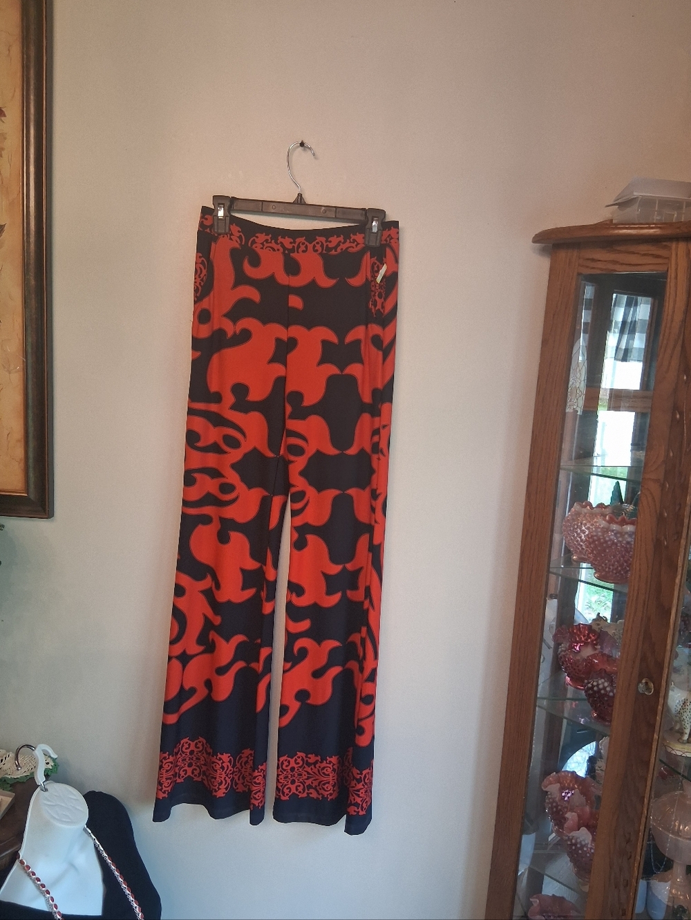 Bold Red and Black Wide-Leg Patterned Pants